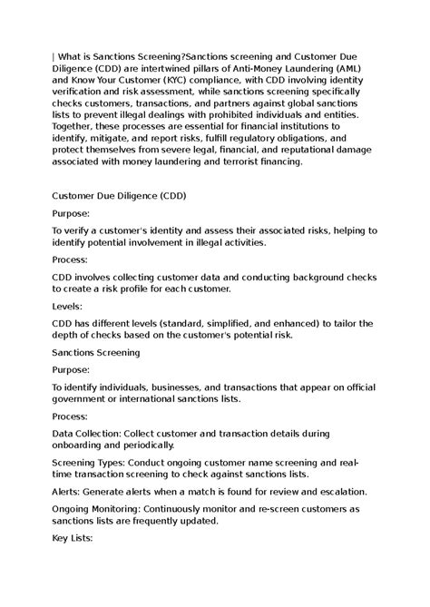 AML/KYC Compliance: Sanctions Screening & CDD Overview - Studocu