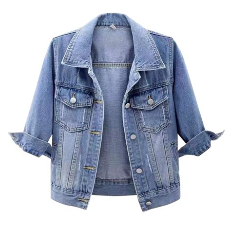 MSJUHEG Winter Coats For Women Denim Jacket For Women 3/4 Sleeve Colored Cropped Denim Jacket ...