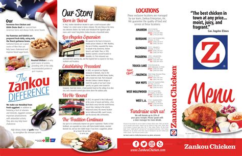 Zankou Chicken menu in Los Angeles, California, USA
