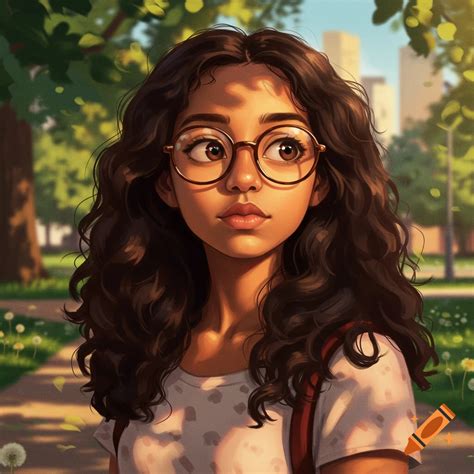 An illustrated portrait of a young girl with curly dark hair and round ...