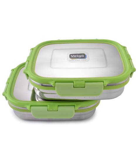Buy Veigo Lock N Stainless Steel Air Tight Big Containers, (Green, 2 ...
