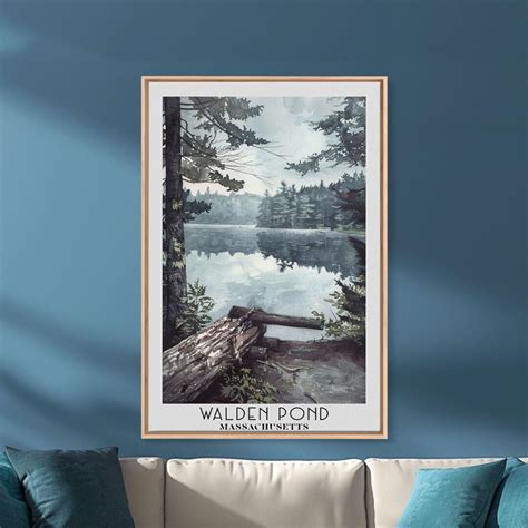 Walden Pond Framed Canvas Print: Watercolor Lake House Wall Art - Etsy