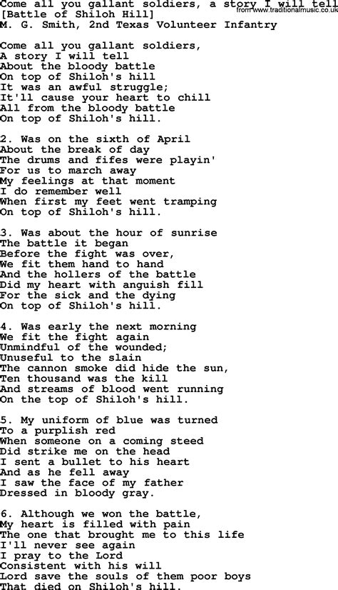 Old American Song - Lyrics for: Come All You Gallant Soldiers, A Story ...