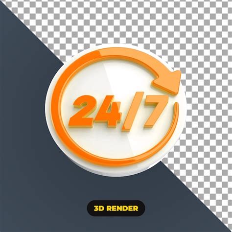 Psd 24 and 7 availability icon orange circle with arrow roundtheclock ...