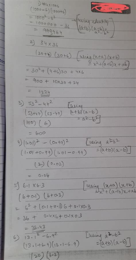 evaluate the following using suitable identities —1) 994 × 10062) 34 × ...