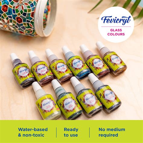 Fevicryl Glass Colour 10 Shades Assorted Shades Multicolor Water Based ...