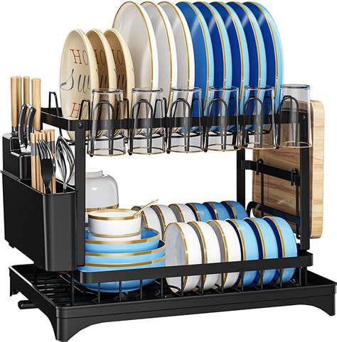 MOUFIER 2 Tier Dish Drying Rack, Dish Drainer Rack with Drip Tray ...