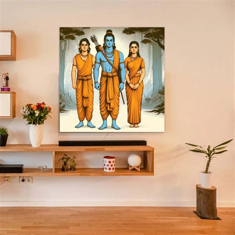 Shree Ram, Sita Canvas Wall Painting | Cotton Stretched Canvas – Rangoli