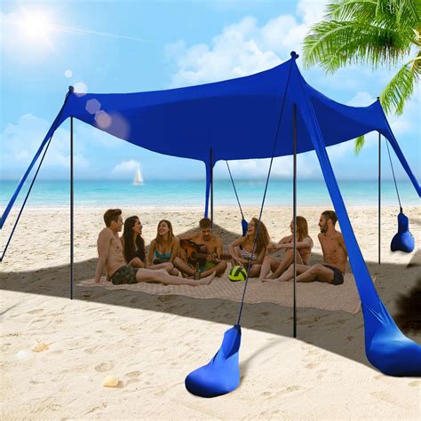 Beach Tent Sun Shelter 10x10FT Beach Shade Canopy with 8 Sandbags, UPF ...