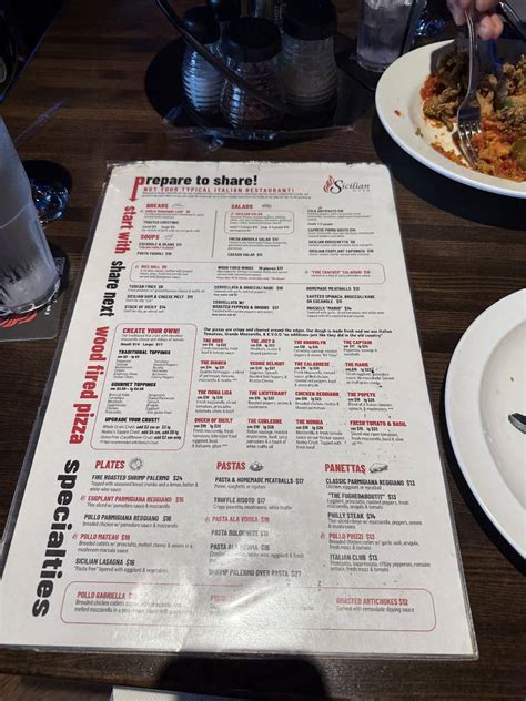 Menu at Sicilian Oven pizzeria, Aventura