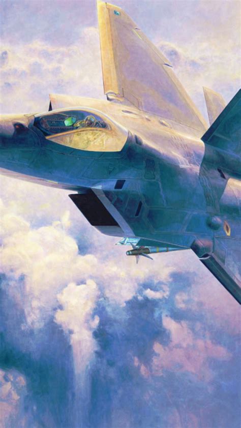 Download wallpaper war, art, airplane, painting, jet, Lockheed F 22 ...