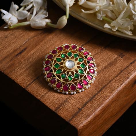 MDBU876- Multi Colour Gold Plated Jadau Kundan Brooch – Muraad