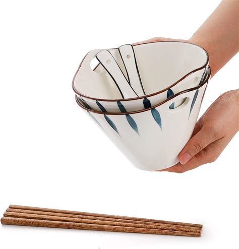 Buy Peohud Set of 2 Ceramic Ramen Bowls, 500ml Deep Noodle Soup Pho ...