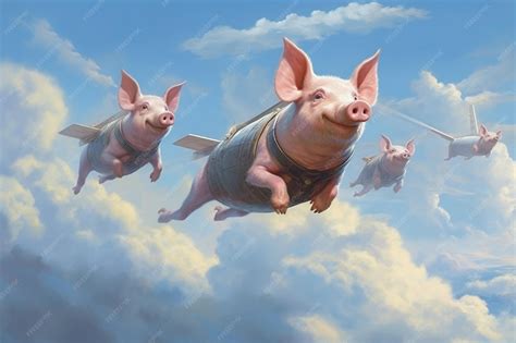 Premium Photo | When pigs fly Playful piglets soaring through clouds ...
