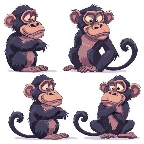 A collection of cartoon monkey characters in various expressive poses ...
