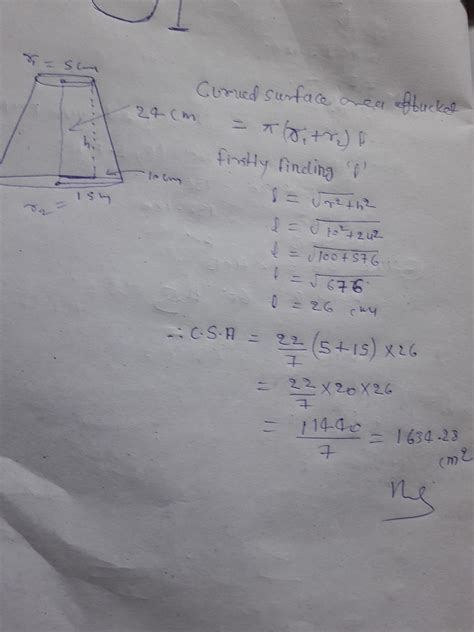 The radii of circular ends of a bucket of height 24 cmare 15 cm and 5 ...