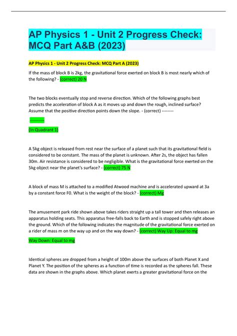 AP Physics 1 - Unit 2 Progress Check: MCQ Part A&B (2023) - AP Physics ...