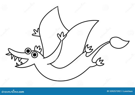 Vector Black And White Pterodactyl Icon. Cute Dinosaur With Wings ...