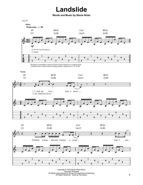 Download Landslide - Fleetwood Mac | Guitar Chords/Lyrics Sheet Music ...