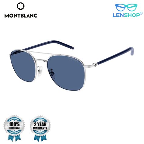 Montblanc MB0271S silver blue polarised aviators - Lenshop provide ...