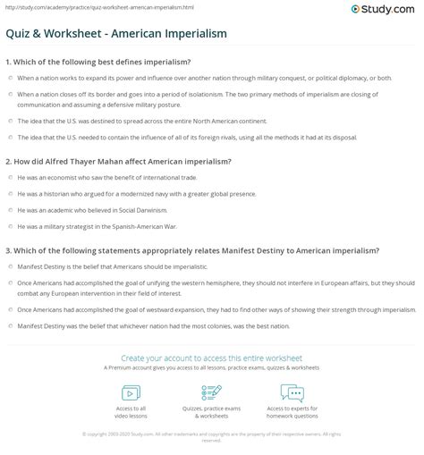 Quiz & Worksheet - American Imperialism | Study.com