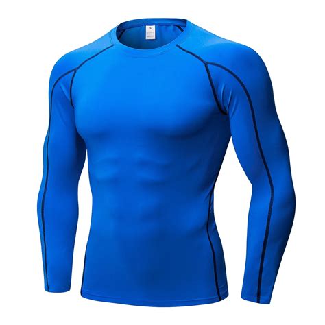Men's Athletic Long Sleeve Compression Shirts Gym Undershirts Blue Size ...