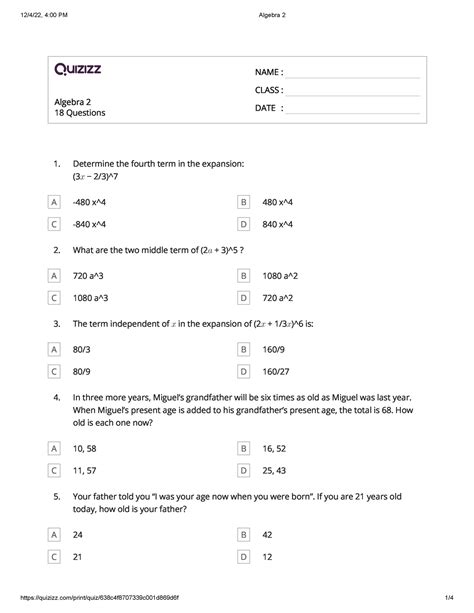 Image result for Algebra 2 Practice Problems