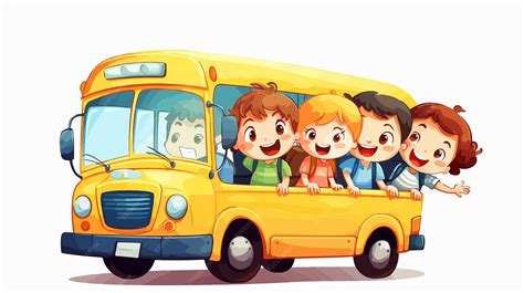 Happy Cute Kids Riding Bus from School Cartoon Vector Illustration ...