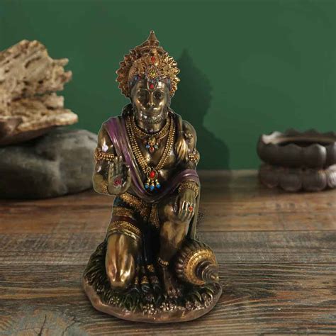 Sitting Hanuman Showpiece on a Platform with Gada for Living Room