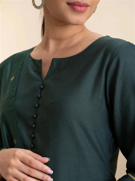 Buy Green Solid Cotton Straight Kurta With Palazzos & Dupatta Online at ...