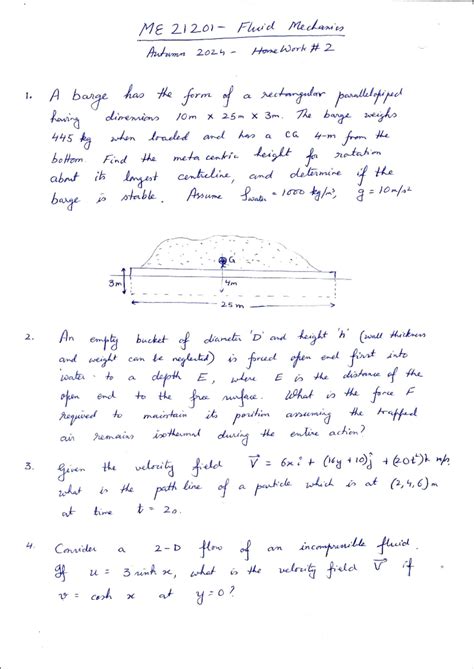 Home Work 2 Fall2024 (2) - ME Fluid Mechanics Autumn Home Work 2 1. A ...