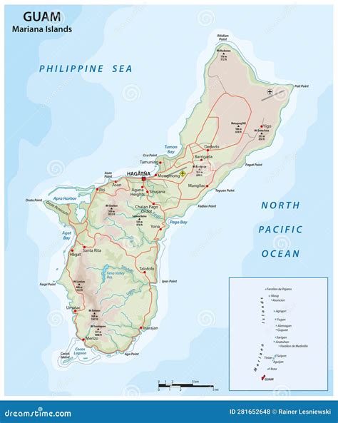 Vector Road Map of the Island of Guam, Mariana Islands, United States ...