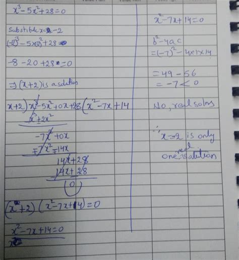 Conjecture: How many solutions do x3 - 5x2 + 28 = 0 have? Find the real ...