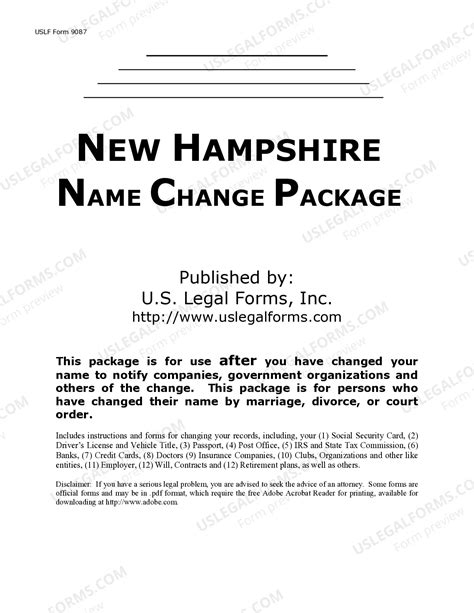 New Hampshire Name Change Notification Package for Brides, Court ...