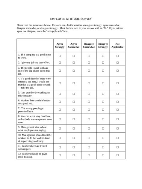 Employee Attitude Survey Form - Blank Fillable Template | Fill Out ...