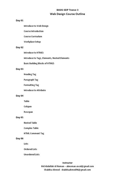 Image result for Create a Course Outline Using HTML