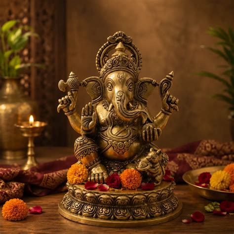 Ganpati Ji Brass Idol - Lord Ganesha Murti for Home Temple & Blessings ...