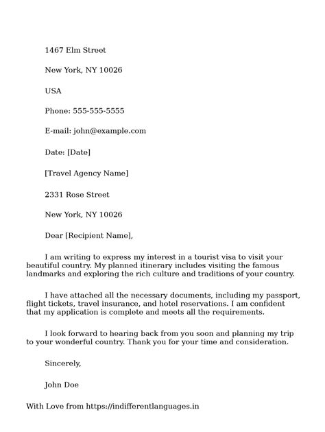 2 Examples of Sample Cover Letter For Tourist Visa Application