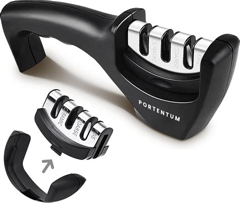PORTENTUM Knife Sharpener - Professional 3 Stage Manual Sharpener for Sharpening Kitchen Knives ...