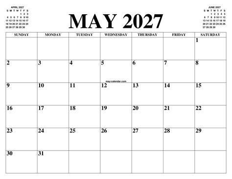 MAY 2027 CALENDAR OF THE MONTH: FREE PRINTABLE MAY CALENDAR OF THE YEAR ...
