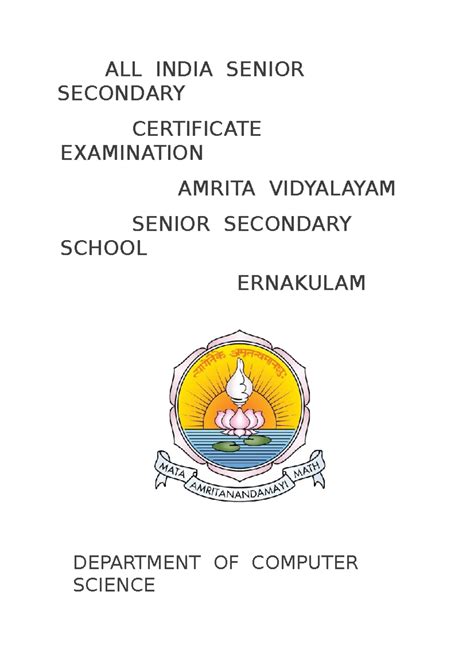 Project Submission for All India Senior Secondary Exam - Studocu