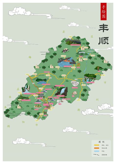 梅州市各区旅游手绘地图-CND设计网,中国设计网络首选品牌