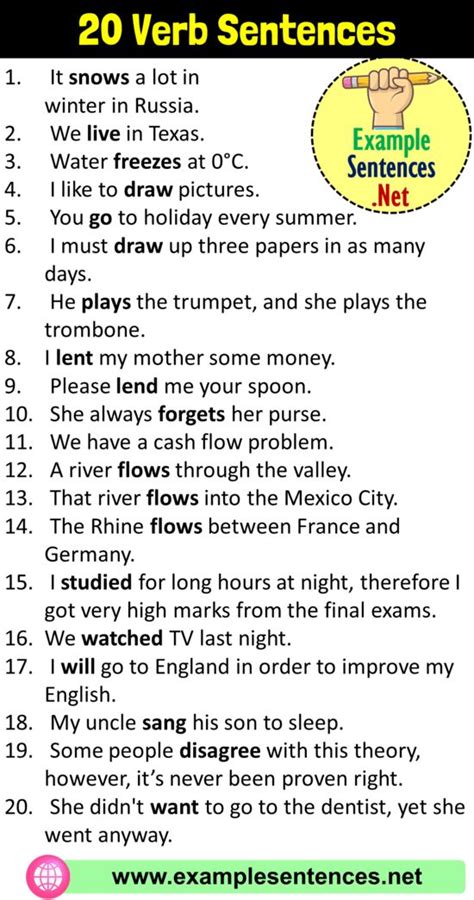 20 Verb Sentences, Verb Examples in Sentences - Example Sentences ...