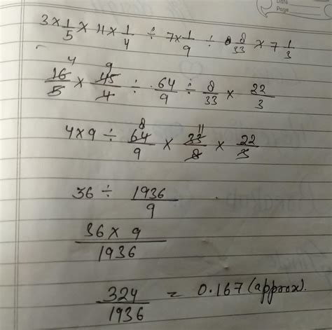 3 1/5 of 11 1/4 ÷ 7 1/9 ÷ 8/33 of 7 1/3 - Brainly.in