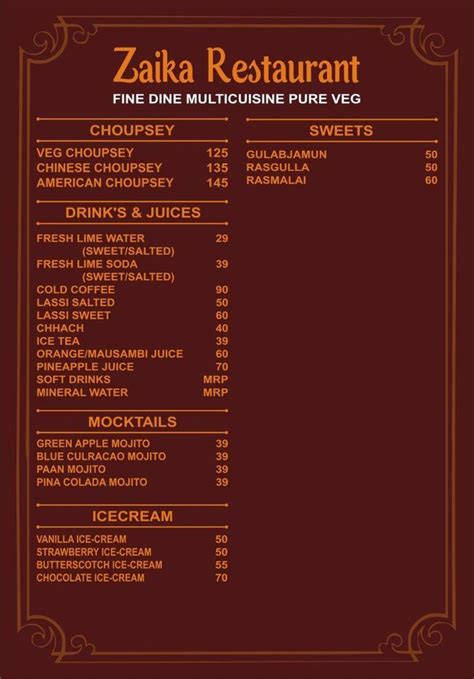 Menu at zaika restaurant, Deoria