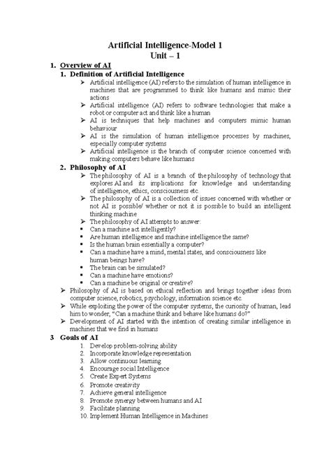 Unit1 Overview of AI english - Artificial Intelligence-Model 1 Unit – 1 ...