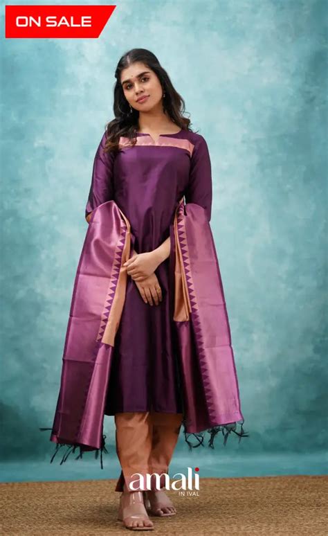 Sanvi - Purplish Magenta and Copper Semi Kanchipuram Silk Salwar ...