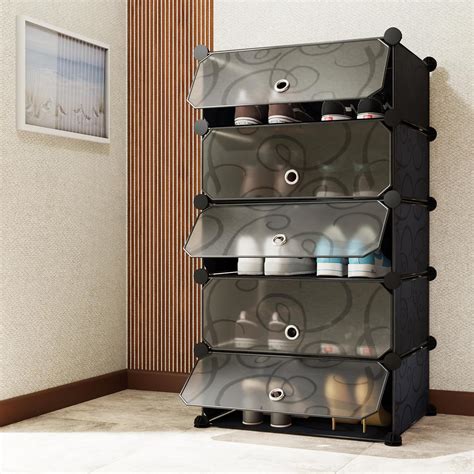 AYSIS 5 Shelf DIY Shoe Rack Plastic ^ Multi-Purpose Plastic Shoe Rack ...