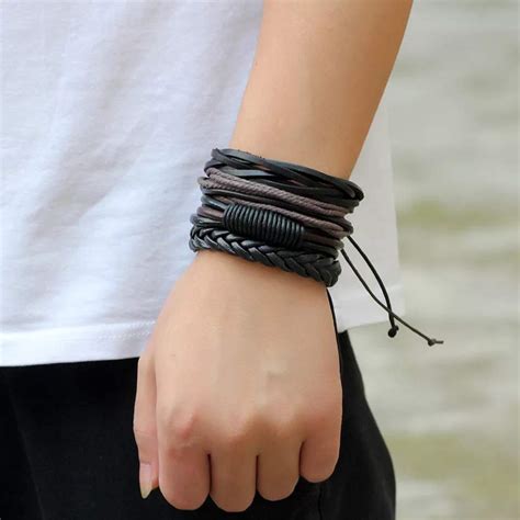 Buy University Trendz Black Leather Dyed Rope Multi Strand Wrist Band ...