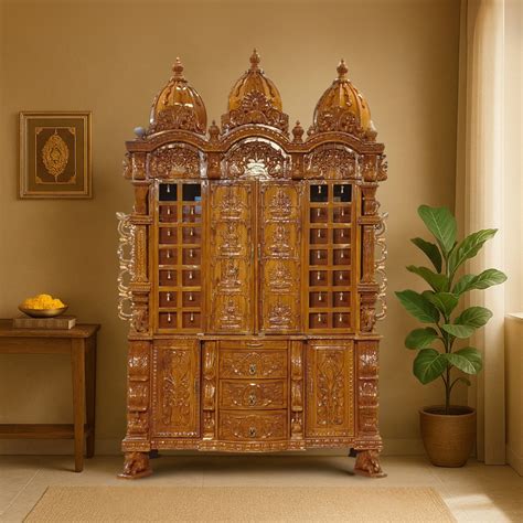Mandirs | Teak Wood Pooja Mandir | Deepmala Teak Color | DZYN – DZYN ...